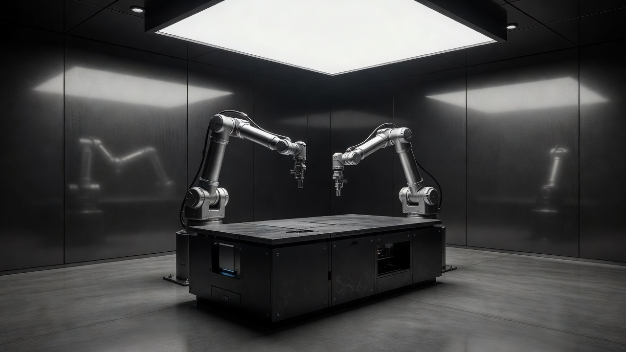 Precision silver robotic arms in a modern civilian automation laboratory